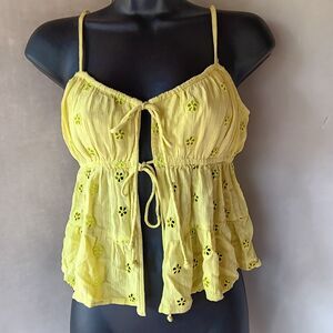 American Eagle Medium Eyelet Tie Front Babydoll Top Boho Chic Spaghetti Straps